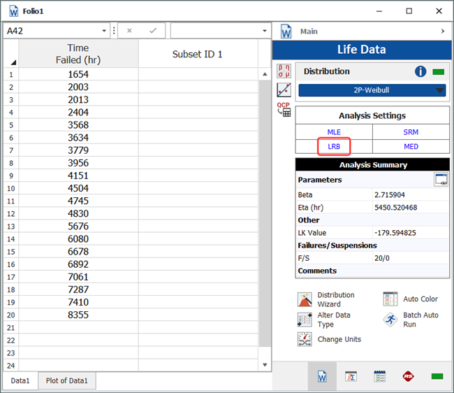 Selecting the Confidence Bounds Method on the Main Page of the Control Panel