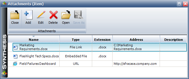 Xfmea Links and Attachments Window