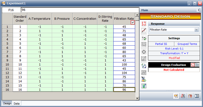 Design matrix and response