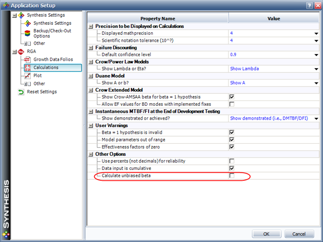 Calculate Unbiased Beta option in User Setup window