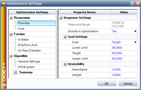 Flowrate optimization settings