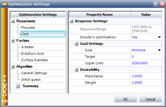 Cost optimization settings