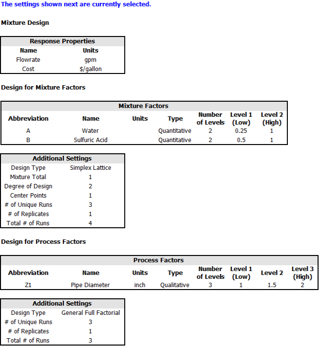 Design summary in DOE++