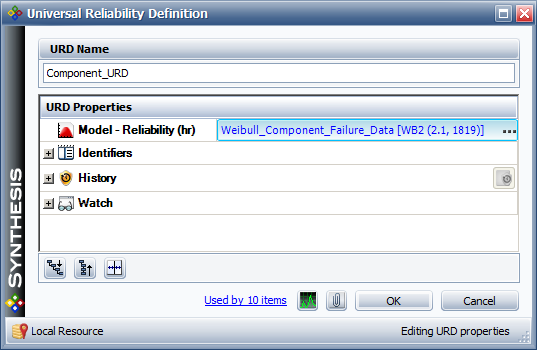 URD assigned to each component in the RBD of Figure 3