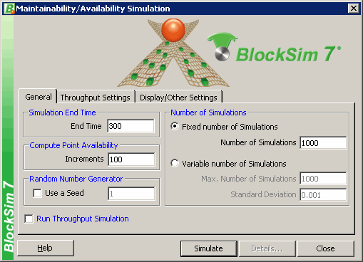Figure 7: Specifying the Simulation Settings in BlockSim