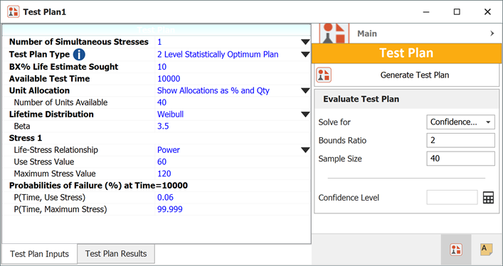Test plan setup for a single stress test.