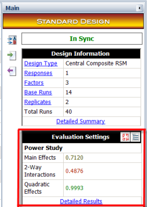 Settings for creating the RSM design