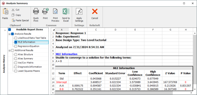 MLE information from Weibull++.