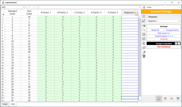 A standard full factorial design. A standard full factorial design.