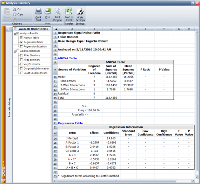 Results for the dispersion model in the example.