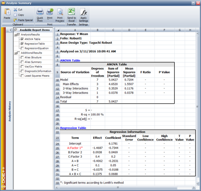 Results for the location model in the example.