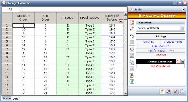 Randomized complete block design for the mileage test using three blocks.