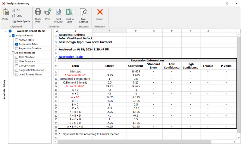 Effect values for the experiment in the example. Effect values for the experiment in the example.