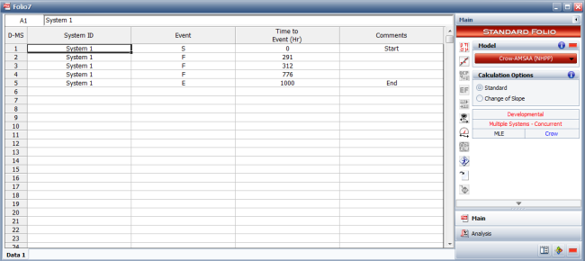 Normal view for Multiple Systems (Concurrent Operating Times) data