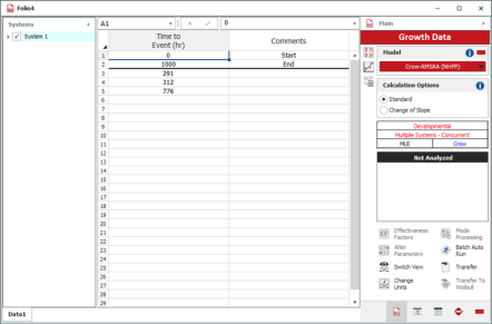 Advanced view for Multiple Systems (Concurrent Operating Times) data, data for one of two systems displayed