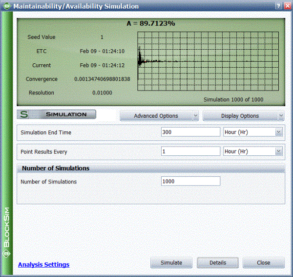 BlockSim simulation window.