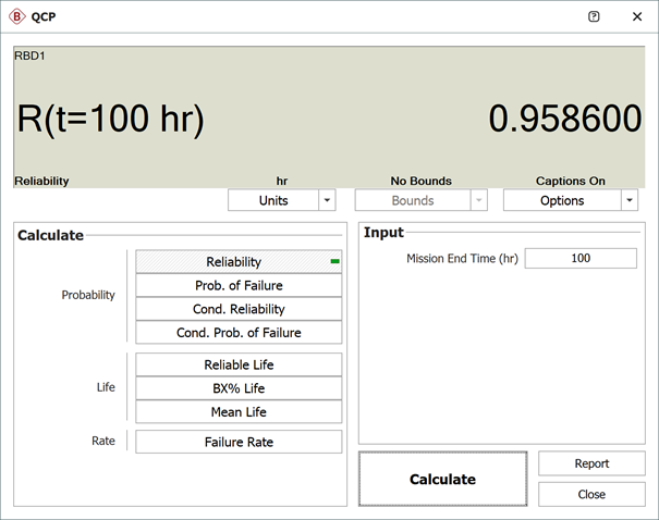 Reliability results for Example 9 Reliability results for Example 9