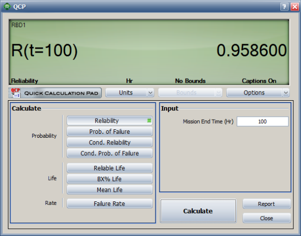 Reliability results for Example 9