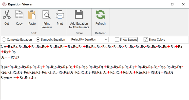 BlockSim's symbolic solution, with the IBS option selected for Complex RBD BlockSim's symbolic solution, with the IBS option selected for Complex RBD