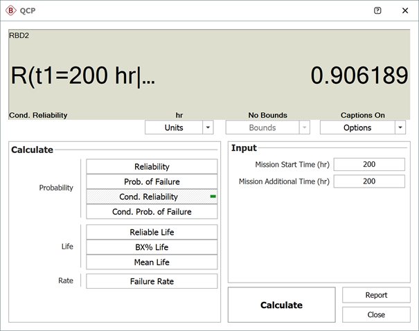 Conditional reliability calculation for the system. Conditional reliability calculation for the system.