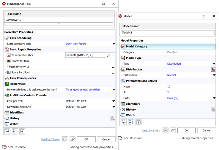 Repair distribution assigned in the Block Properties window.